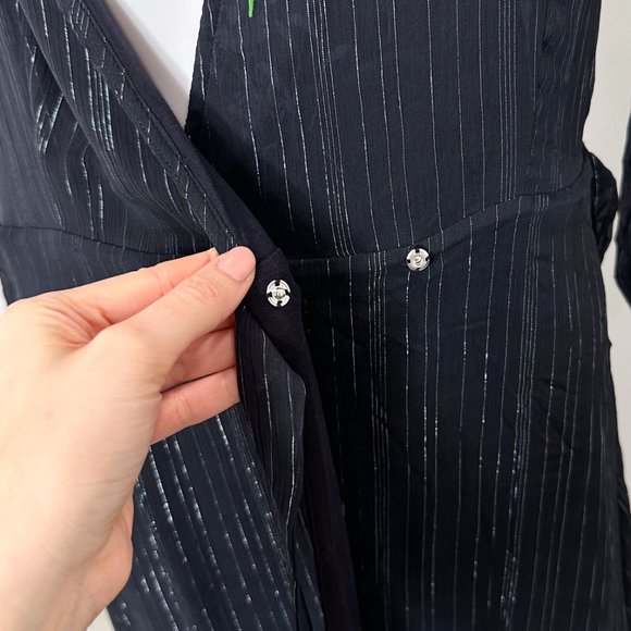 Anthropologie Laia Metallic Floral Print Midi Wrap Dress Black Navy Women's Sz S - Picture 6 of 17